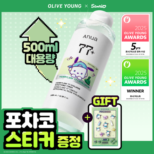 [Sanrio Characters Collage] Auneoncho 77 Hialuronic Aic moisture Soothe Toner 500ml planned (Pochacha Course ticker)